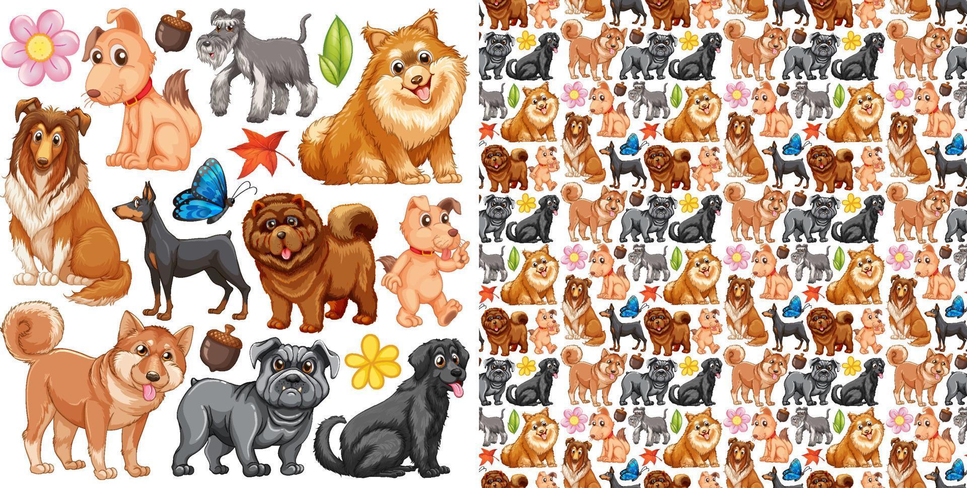 Seamless background with many dogs vector