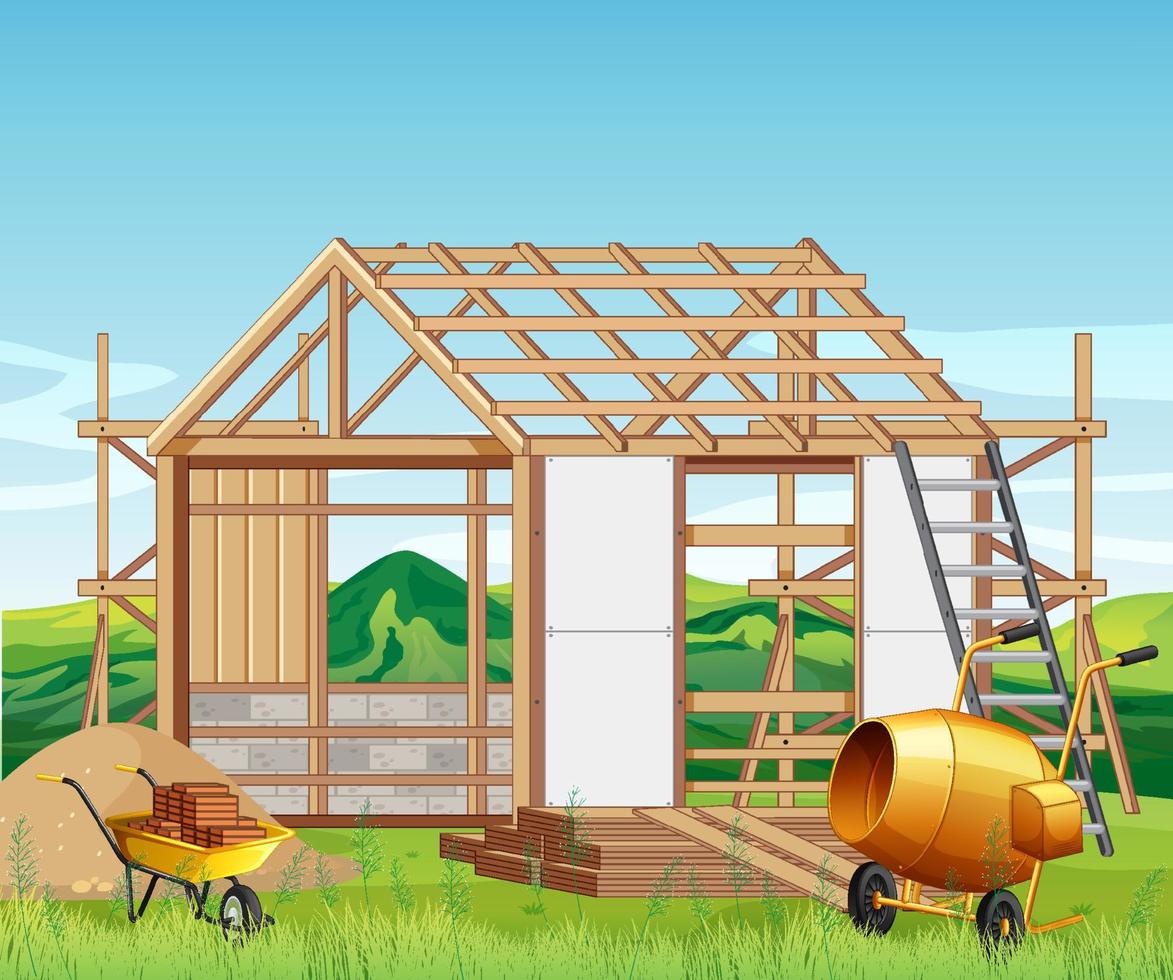 Cartoon scene of building construction site vector