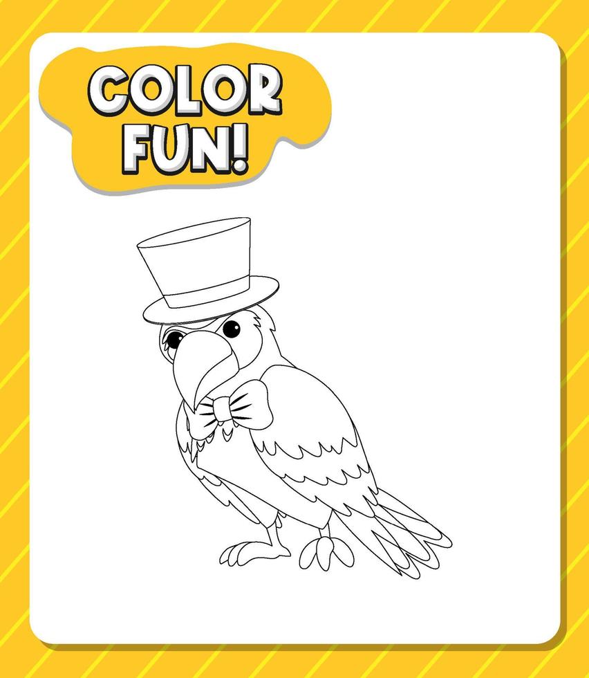 Worksheets template with color fun text and parrot outline vector