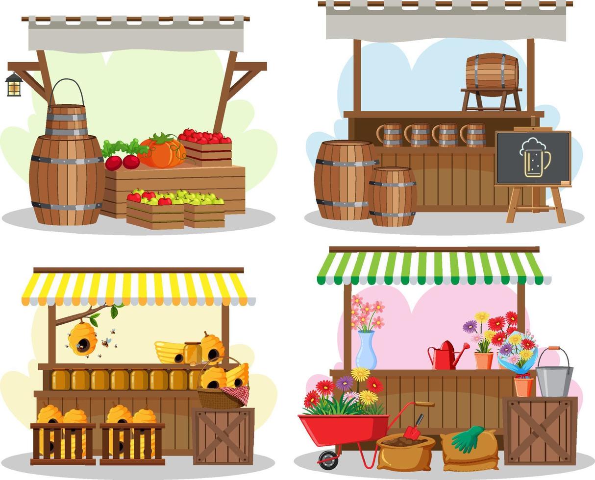 Flea market concept with set of different stores vector