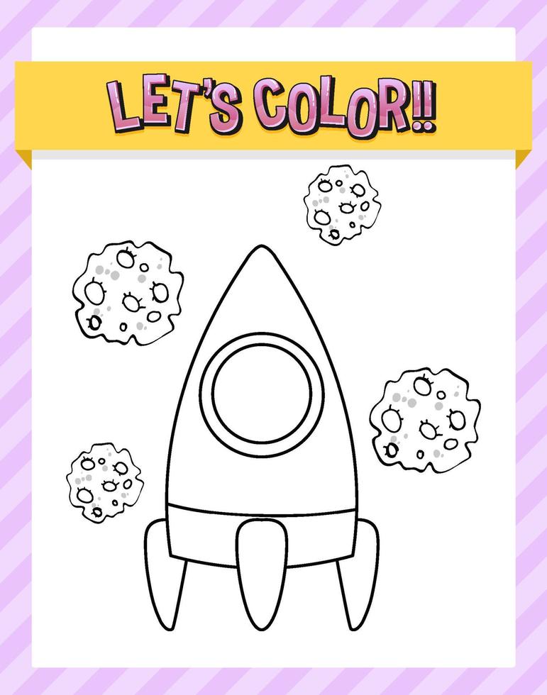 Worksheets template with lets color text and rocket outline vector