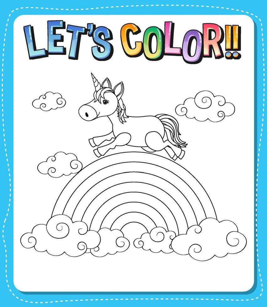 Worksheets template with color time text and Unicorn outline vector