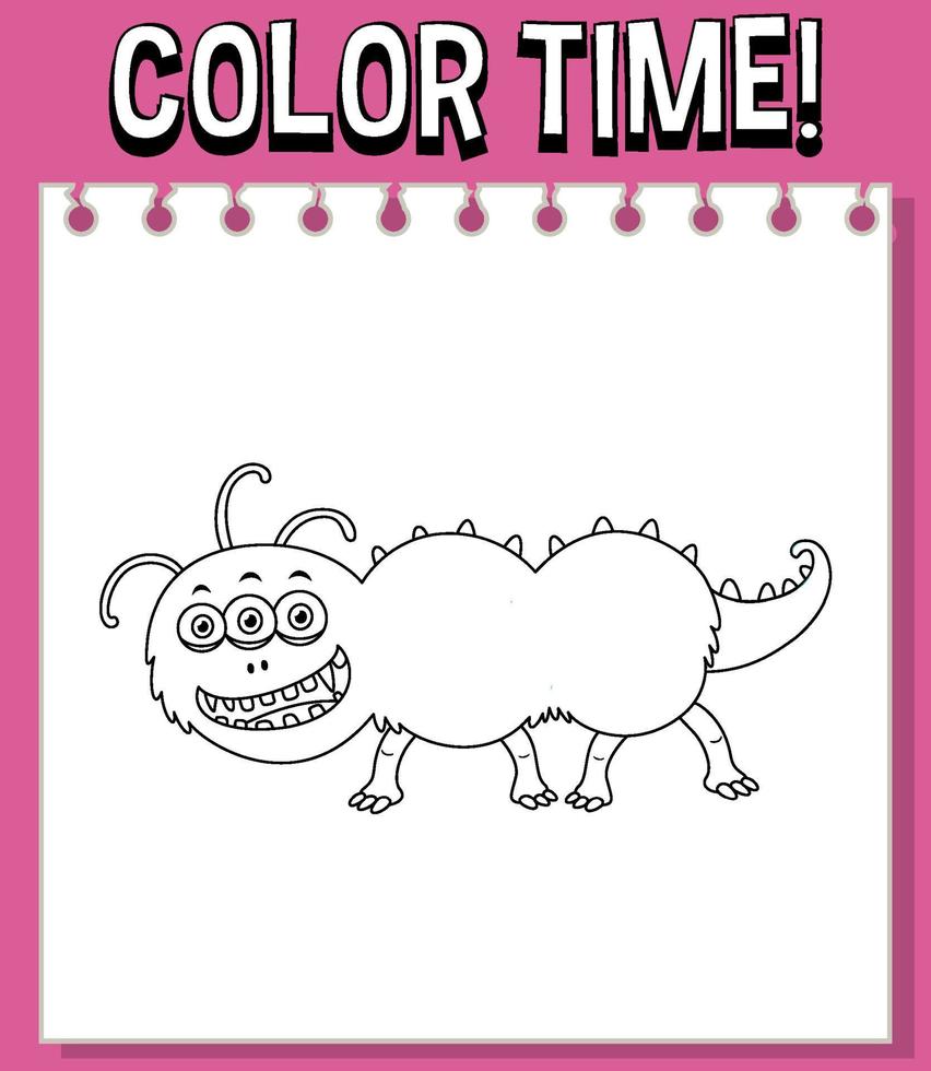 Worksheets template with color time text and monster outline vector