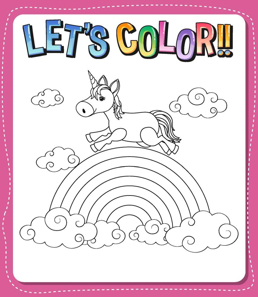 Worksheets template with color time text and Unicorn outline vector