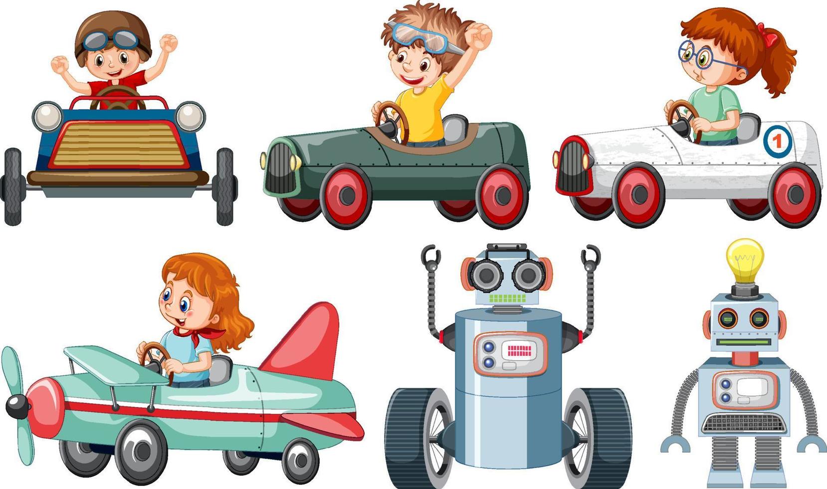 Set of different kids in car toy vector