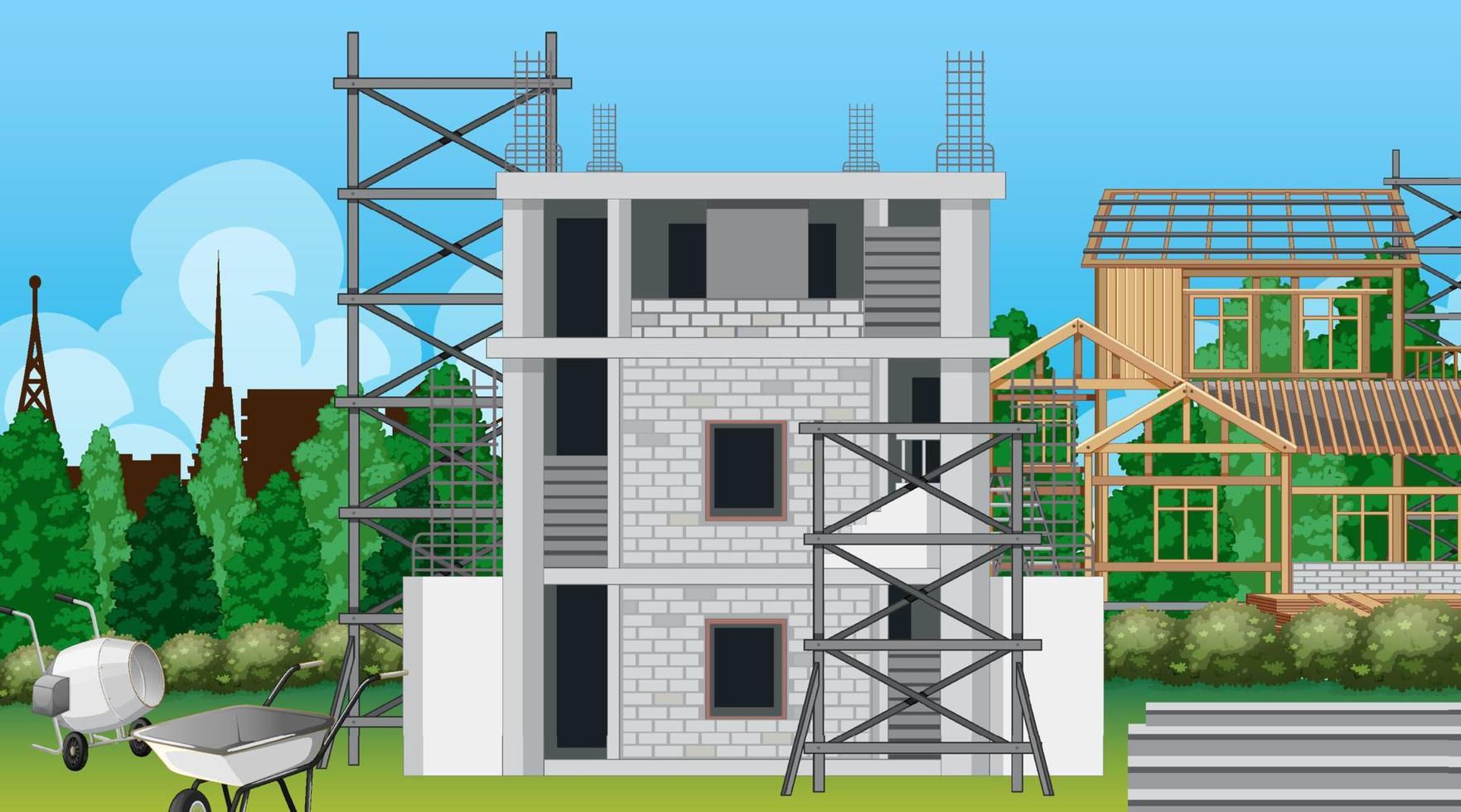 Building construction site scene vector