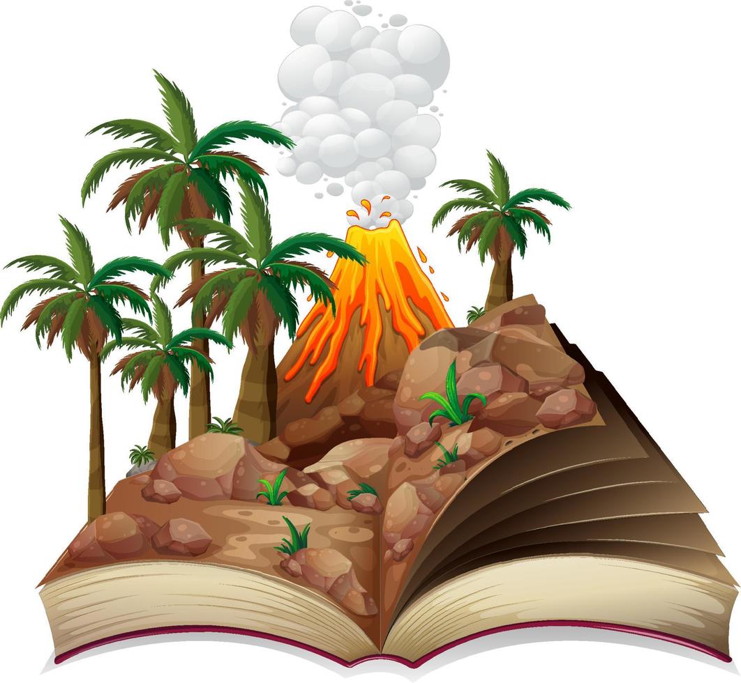 Open book with prehistoric landscape vector