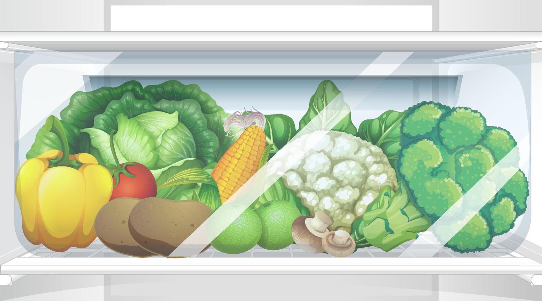 un interior del refrigerador con vegetales vector
