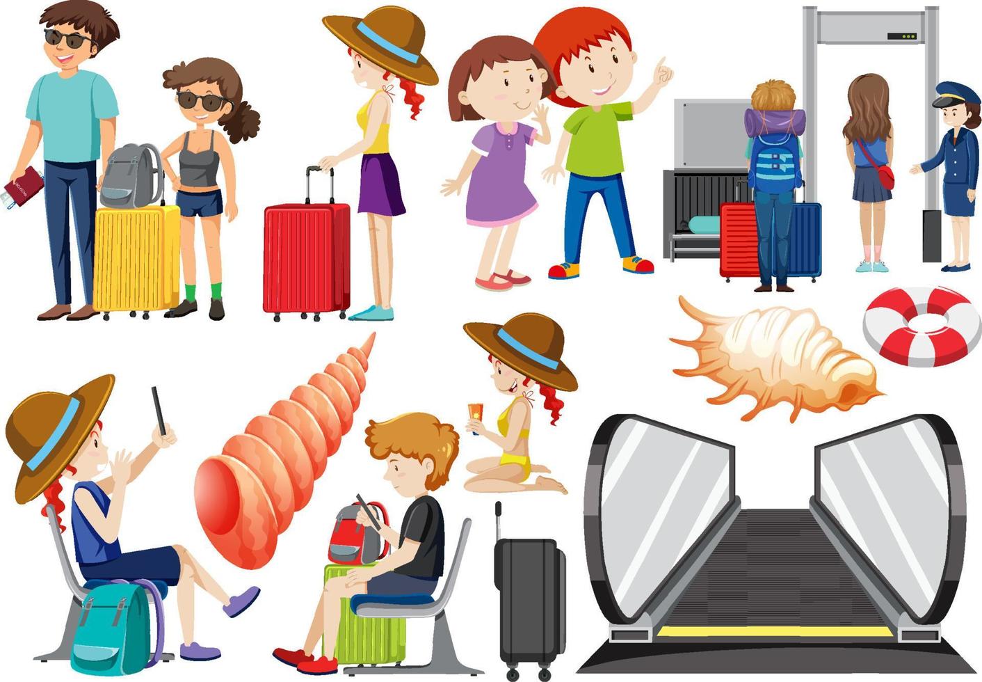 Set of cartoon character and object for travel vector