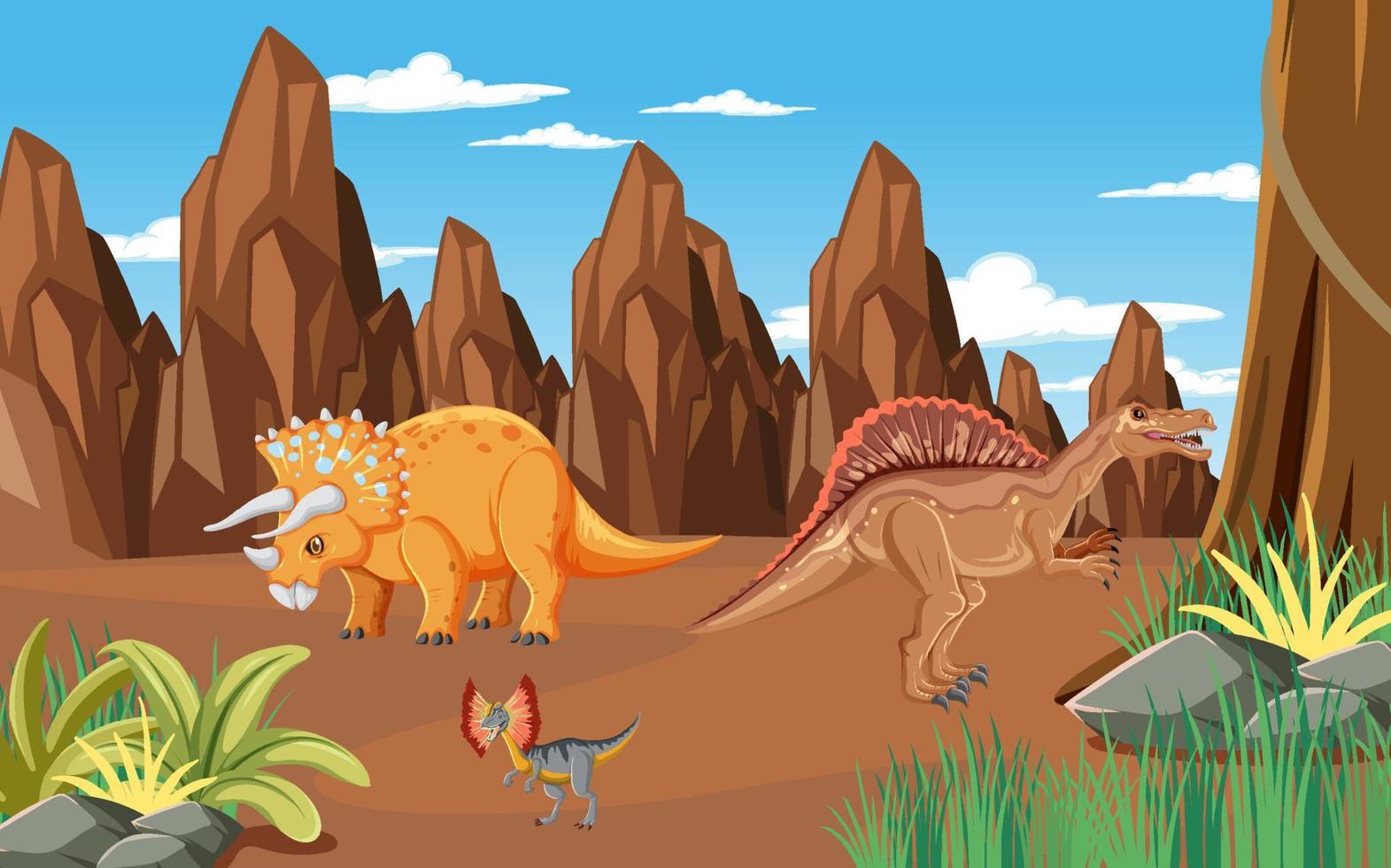 Scene with dinosaurs in forest vector