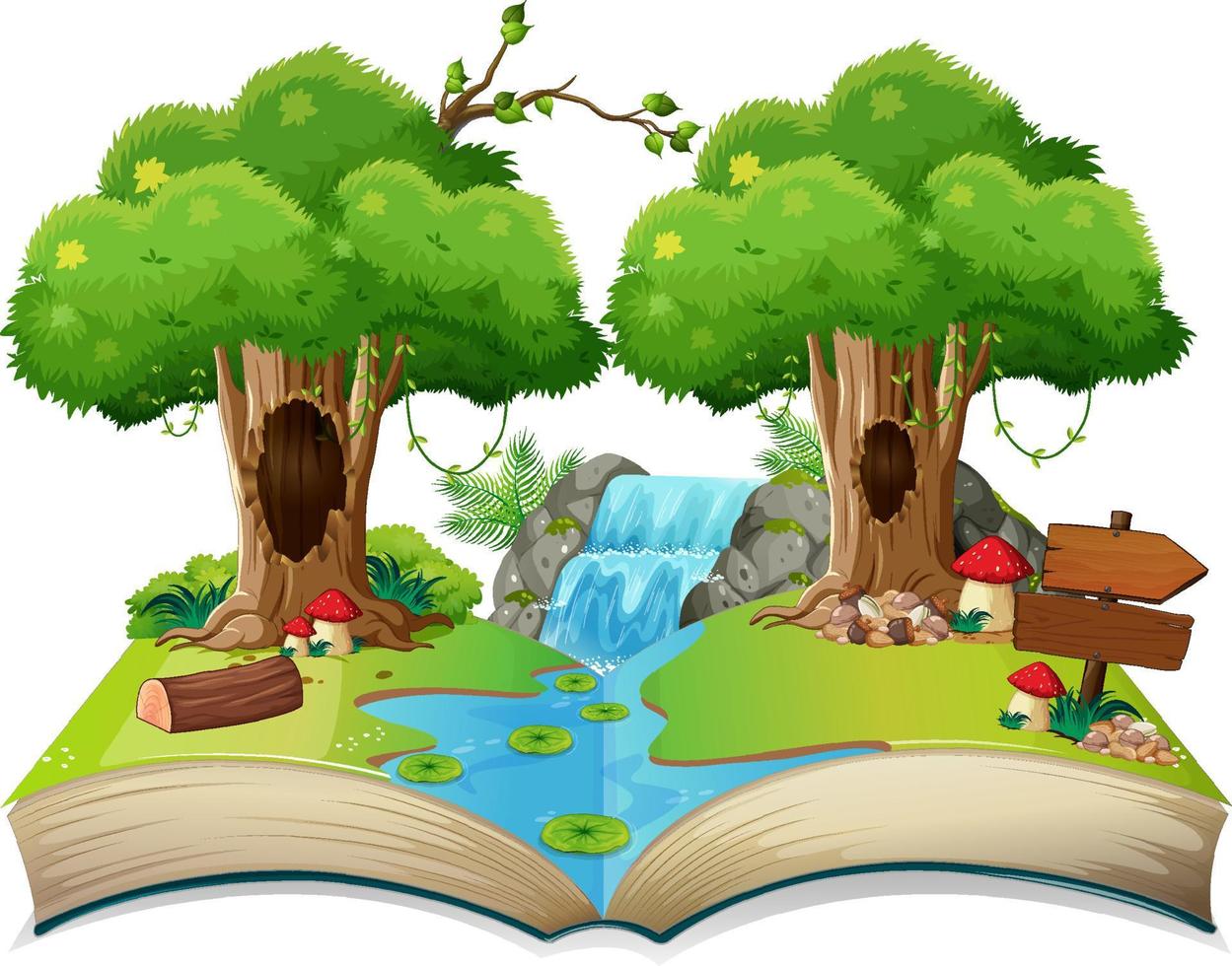 Open book with nature landscape vector