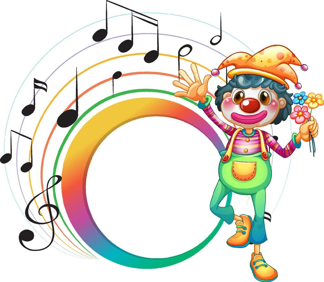 Cute clown with blank music note template vector