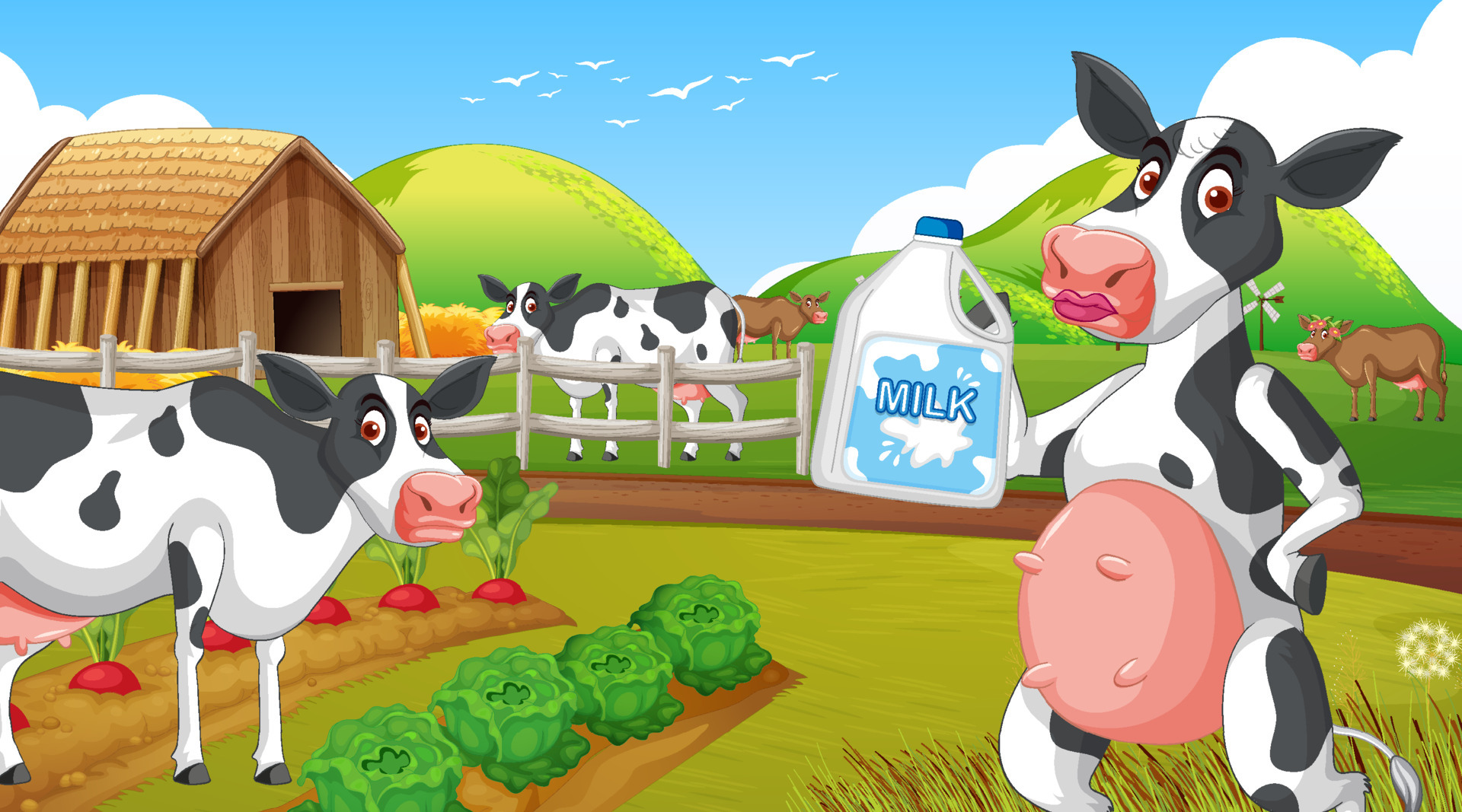 Outdoor cow farm scene with happy animals cartoon 6772728 Vector Art at Vecteezy Outdoor cow farm scene with happy animals cartoon 6772728 Vector Art at Vecteezy