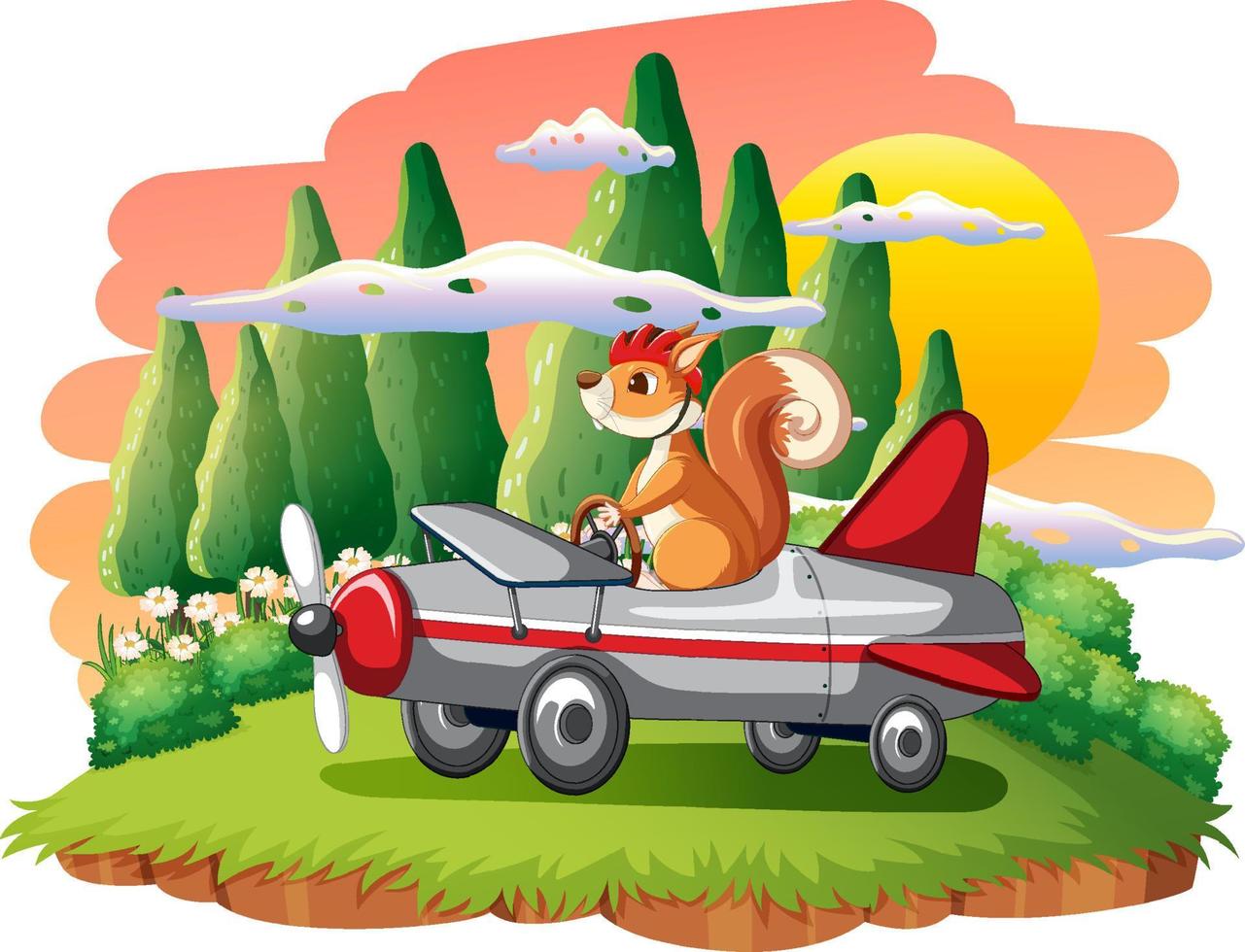 A squirrel squirrel fly a plane on island vector