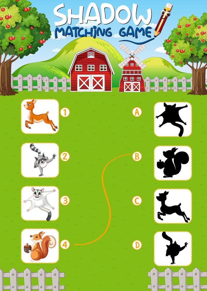 Shadow matching game template vector