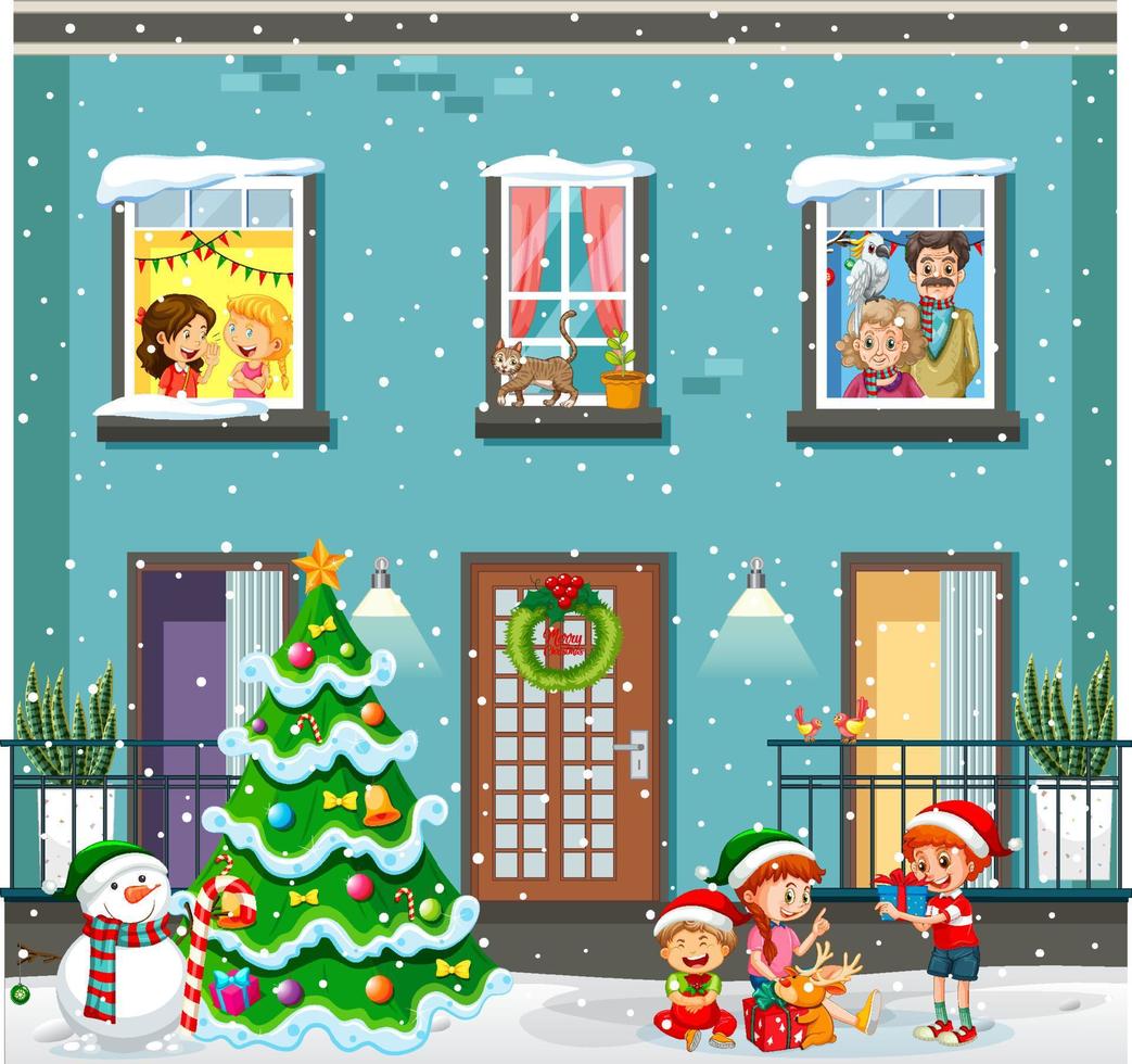 Apartment windows with neighbors cartoon character vector