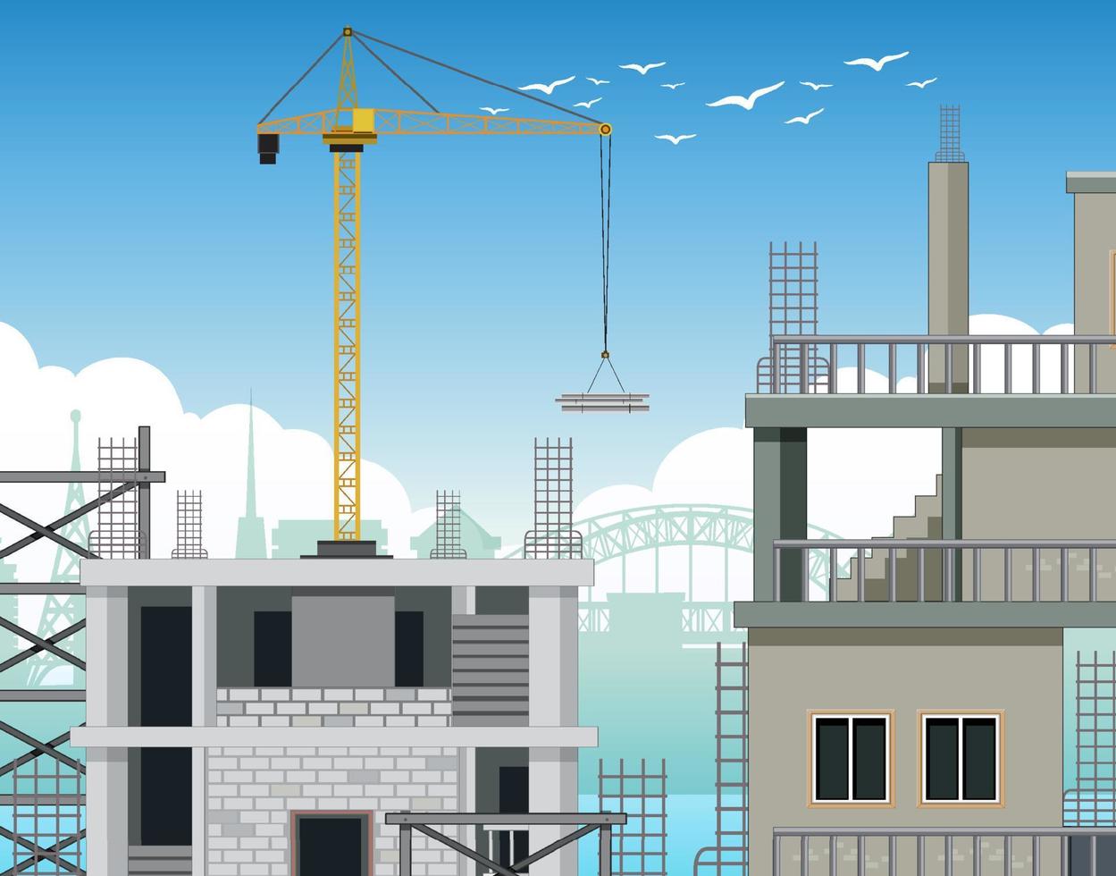 Cartoon scene of building construction site vector