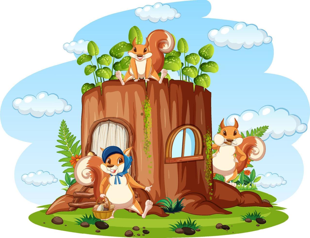 Scene with squirrels in garden vector