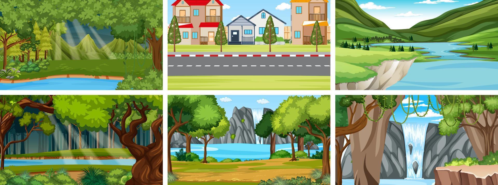 Nature scene with many trees and river vector