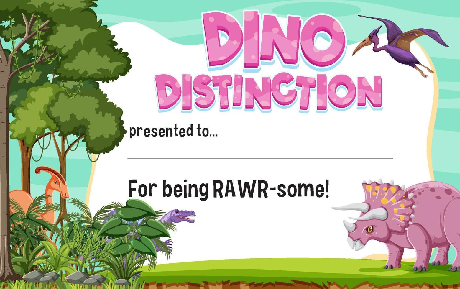 Dinosaur certificate template in cartoon style vector