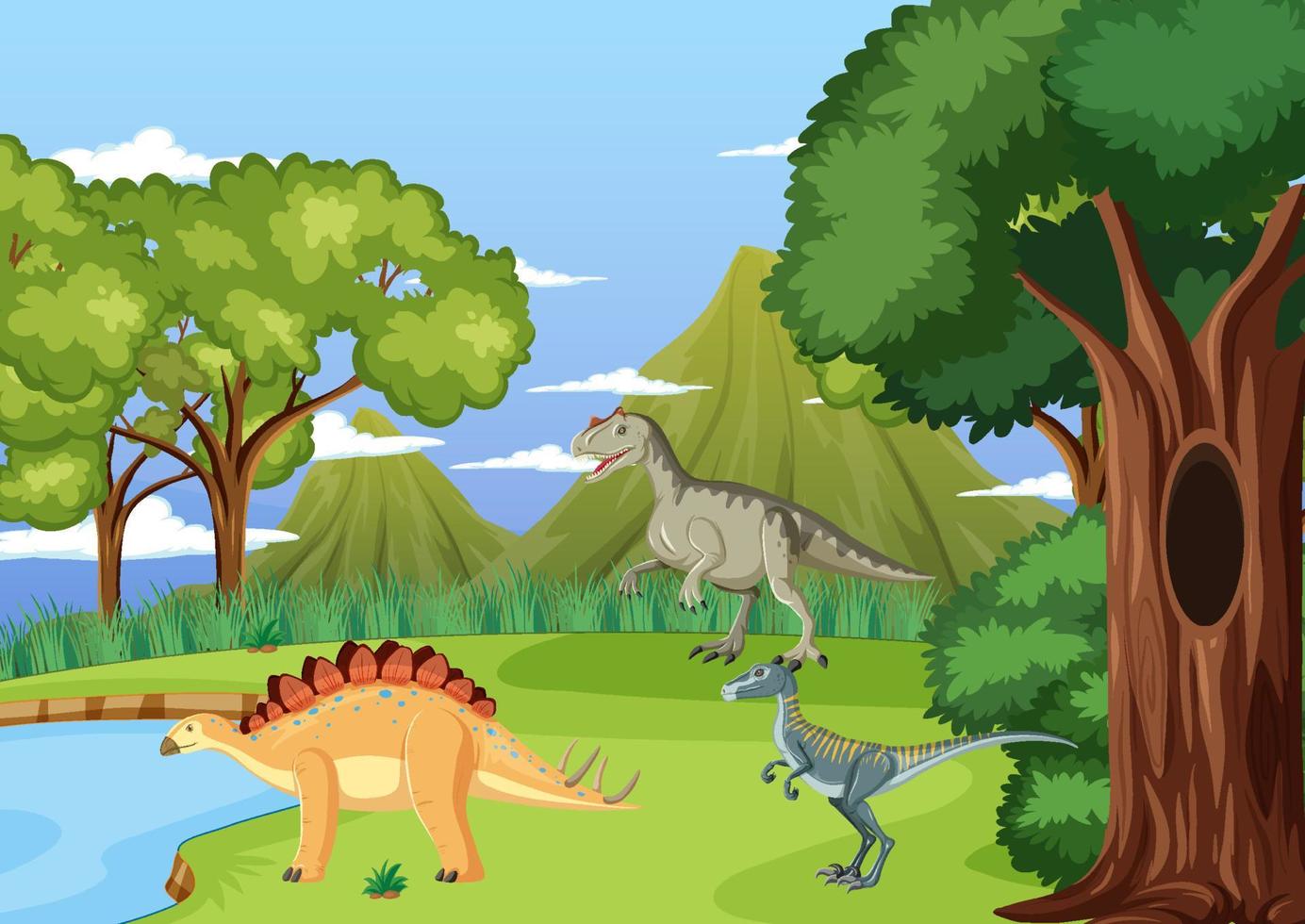 Dinosaur in prehistoric forest scene vector