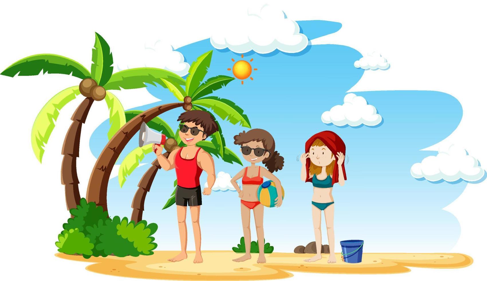 Tropical island with people on vacation vector