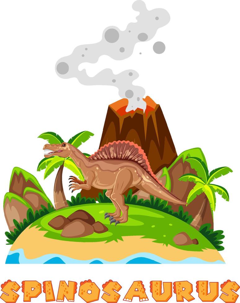 Prehistoric island with spinosaurus vector