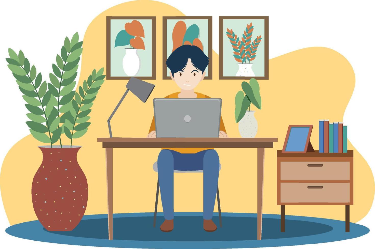 Man working on computer at home vector