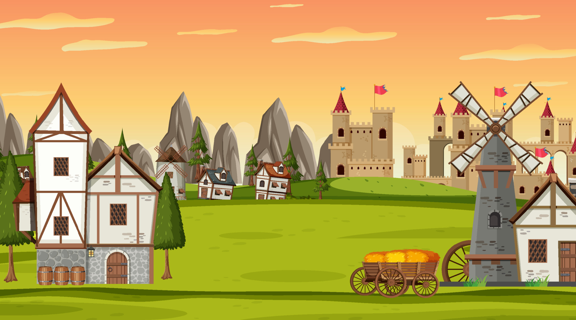 Medieval town scene in cartoon style 6772887 Vector Art at Vecteezy Medieval town scene in cartoon style 6772887 Vector Art at Vecteezy