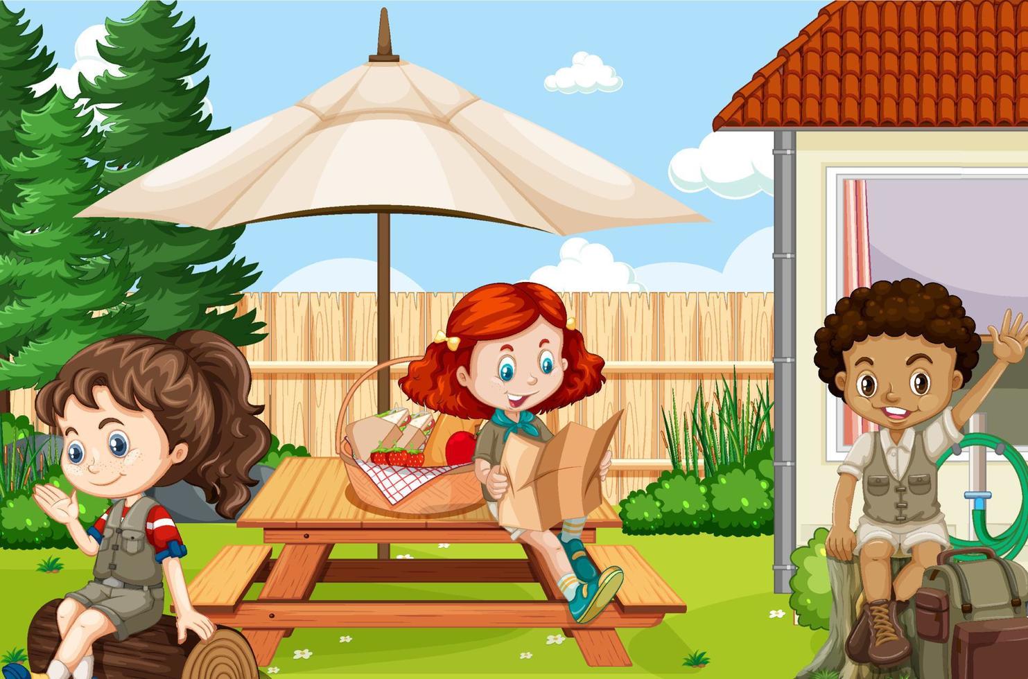 Outdoor park scene with children vector