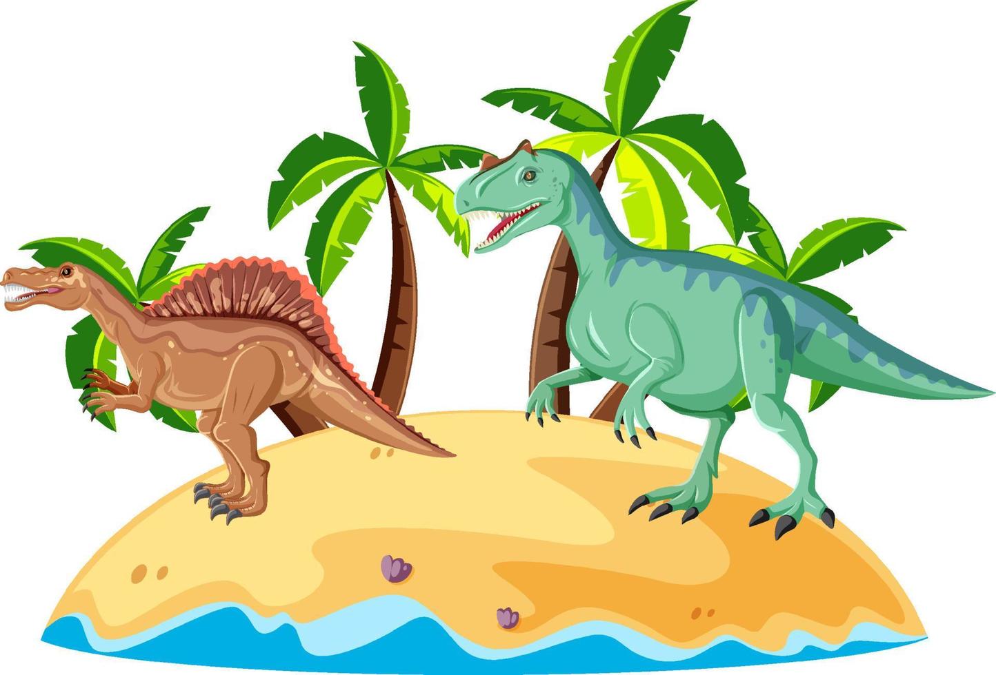 escena con dinosaurios spinosaurus y carnotaurus en la isla 6772911 Vector  en Vecteezy