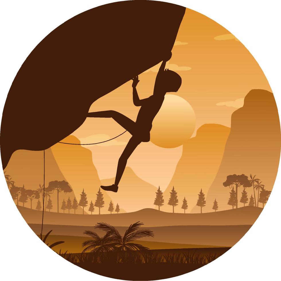 Flat silhouette rock climbing in nature background vector