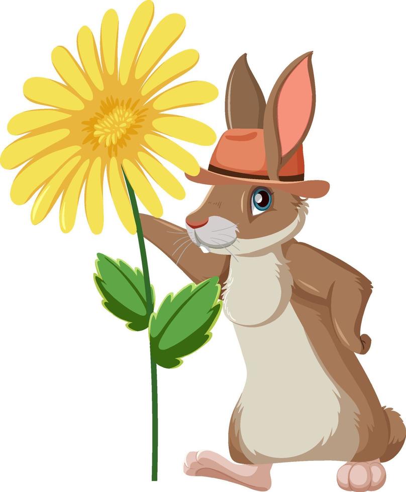 Cute bunny holding yellow flower vector