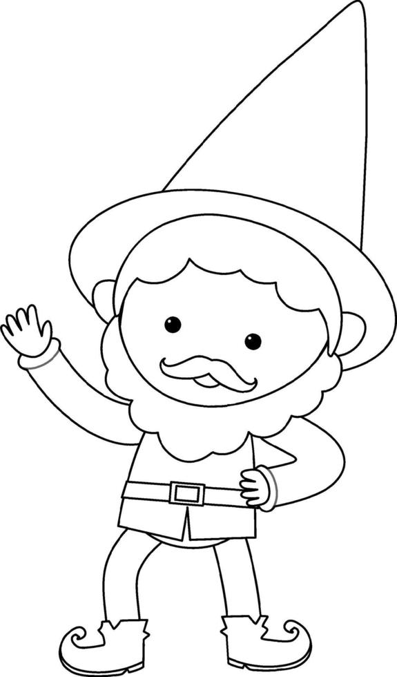 Garden gnome black and white doodle character vector