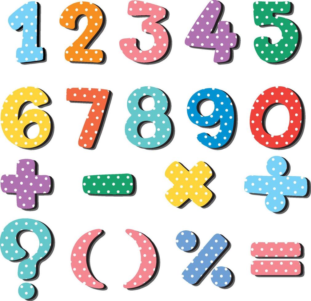 A set of number and math icon polka dot vector