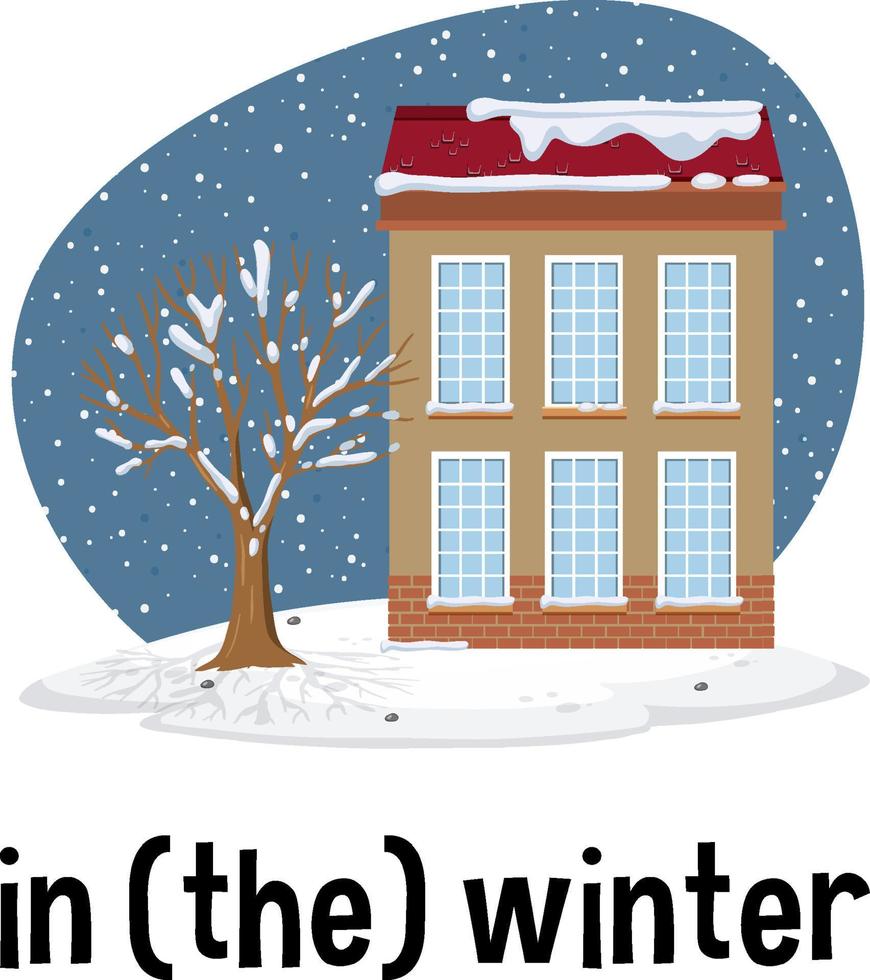 English prepositions of time with winter scene vector