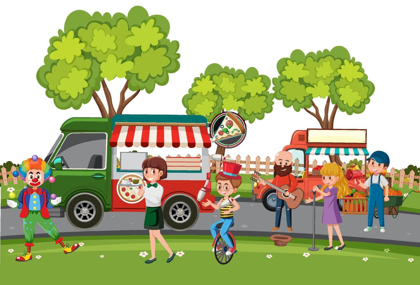 People shopping at the flea market scene vector