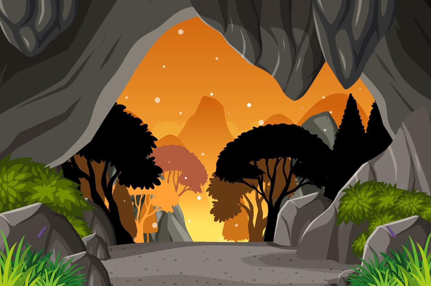 dentro del paisaje de la cueva en estilo de dibujos animados vector