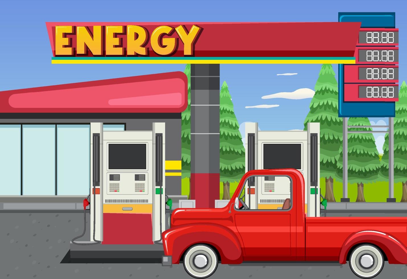 Gas station cartoon scene vector