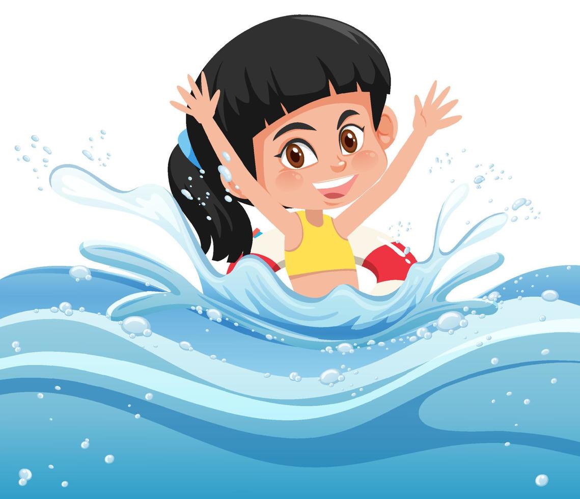 A water splash with fun girl on white background vector