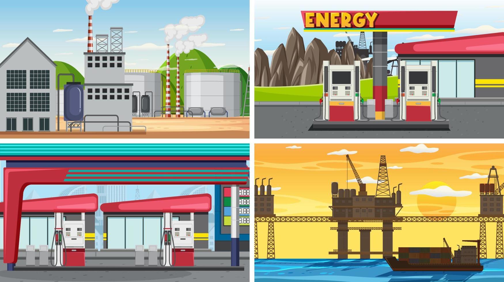 Set of oil petrol and gas relevant scene vector