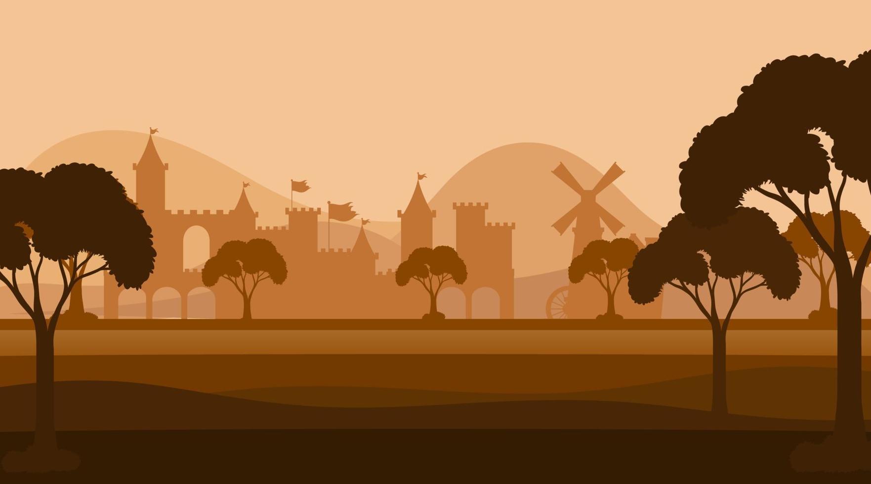 Empty silhouette medieval background vector