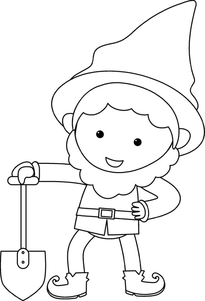 gnomo de jardín personaje de garabato en blanco y negro vector