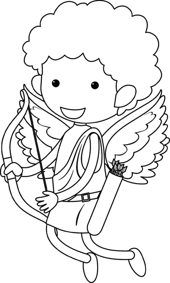 Cupid black and white doodle character vector