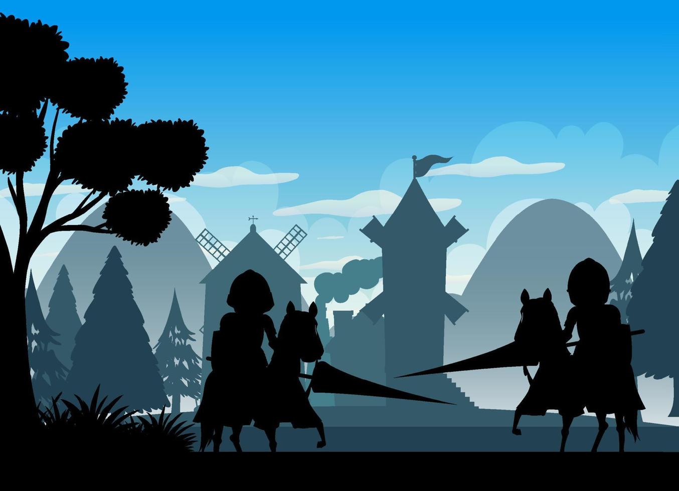 Silhouette scene with medieval vector