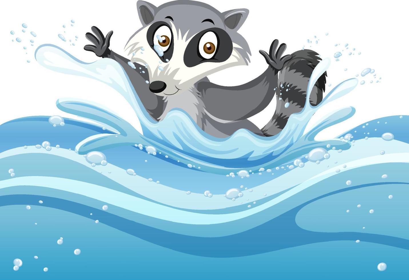 A water splash with raccoon on white background vector