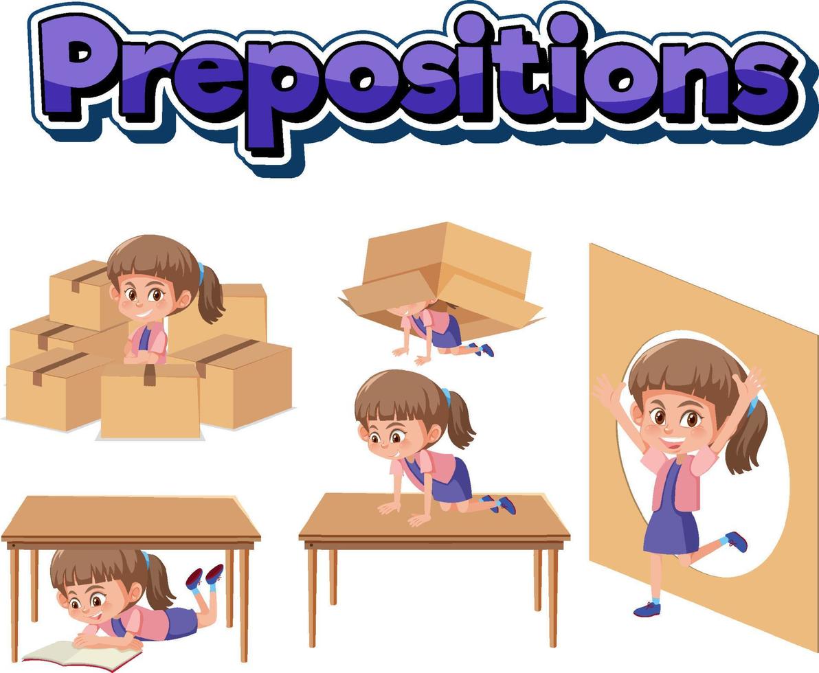 Preposition wordcard with girl and boxes vector