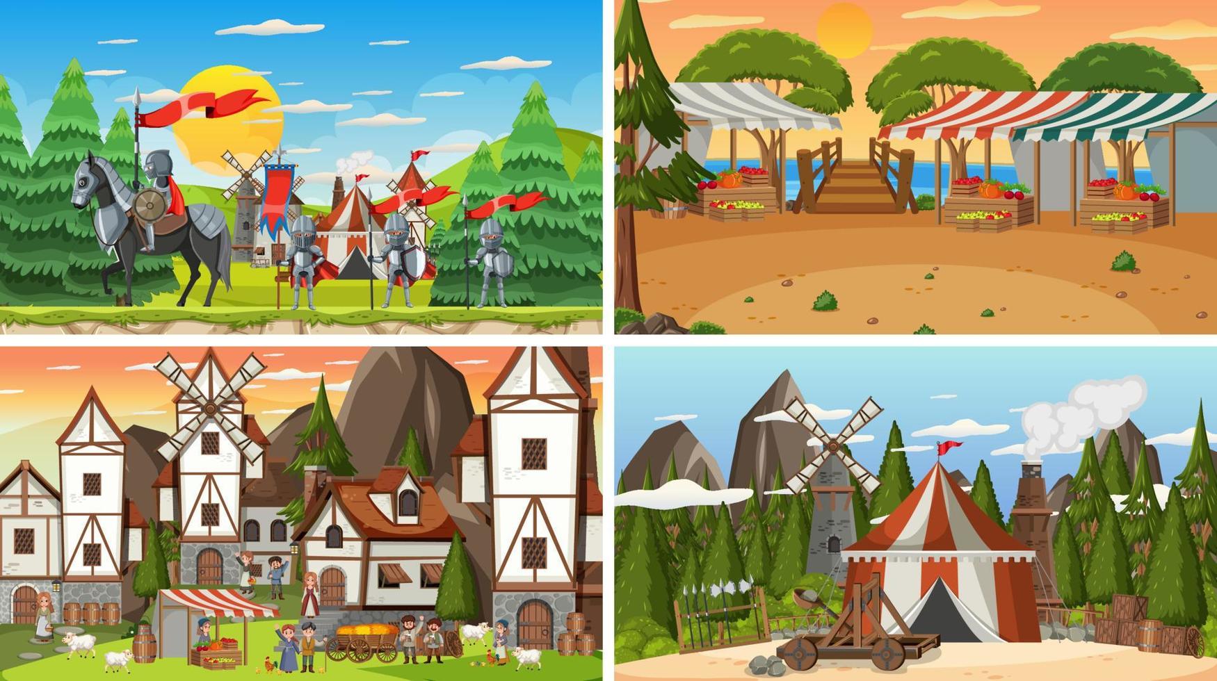 Set of different scene medieval vector