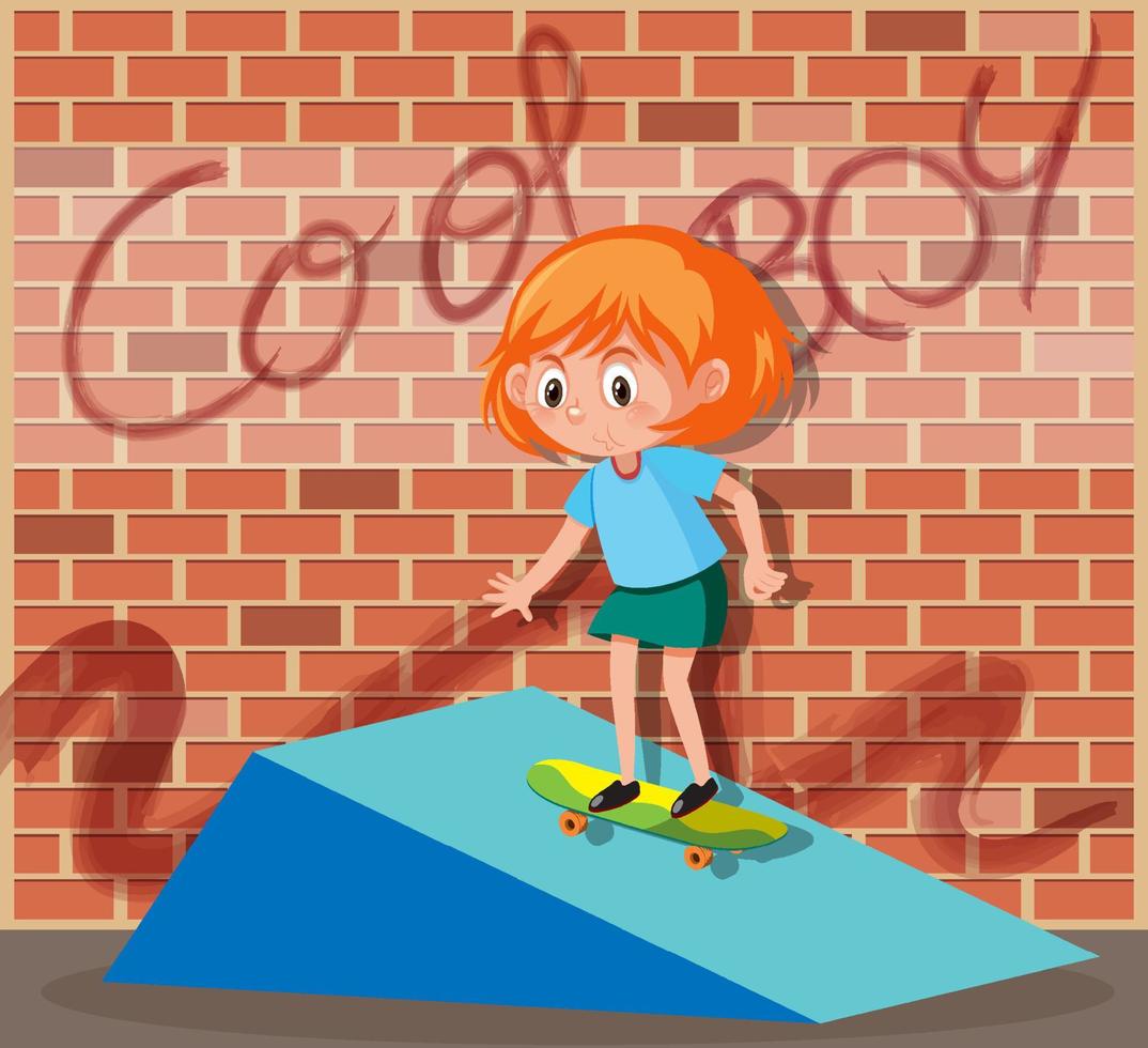 A scene of little girl playing skate vector