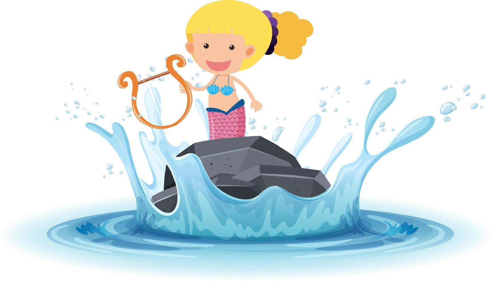 A water splash with mermaid on a stone on white background vector